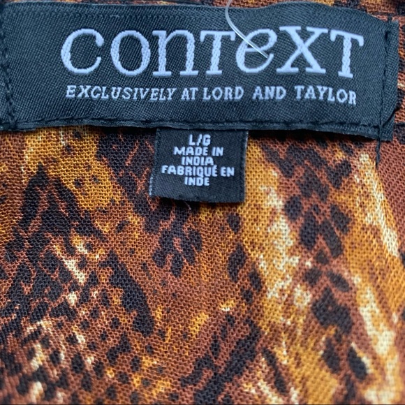 Context Lord & Taylor Brown Multicolor Dress Midi Long Bell Sleeve Women's Large - Picture 7 of 9